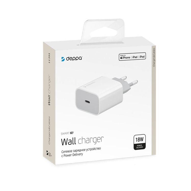 Зарядное устройство сетевое Deppa USB Type-C, 20Вт, белый - 1