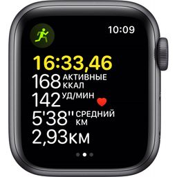 Apple Watch SE GPS 44mm (корпус - серый космос, спортивный ремешок черного цвета)— фото №2