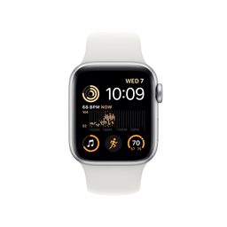 Apple Watch SE 2 GPS 40mm (корпус - серебристый, спортивный ремешок белого цвета)— фото №2