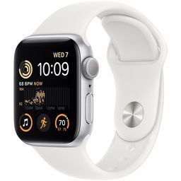 Apple Watch SE 2 GPS 40mm (корпус - серебристый, спортивный ремешок белого цвета)— фото №0