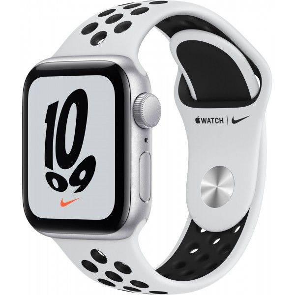 Apple Watch Nike SE GPS 44mm (корпус - серебристый, спортивный ремешок Nike цвета «чистая платина/черный»)— фото №0