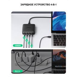 Зарядное устройство сетевое UGreen USB-C x 3 + USB-A Desktop Fast Charger, 100Вт, черный— фото №3