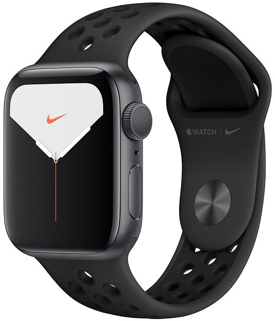 Apple Watch Nike Series 5, 40 мм, алюминий цвета «серый космос», спортивный ремешок Nike «антрацитовый/чёрный»— фото №0