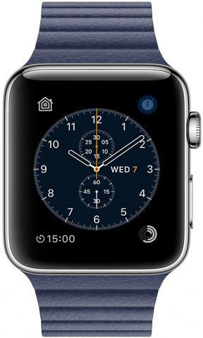 Apple Watch Series 2 (MNPX2RU/A) - 42 мм, нержавеющая сталь, тёмно-синий кожаный ремешок— фото №1