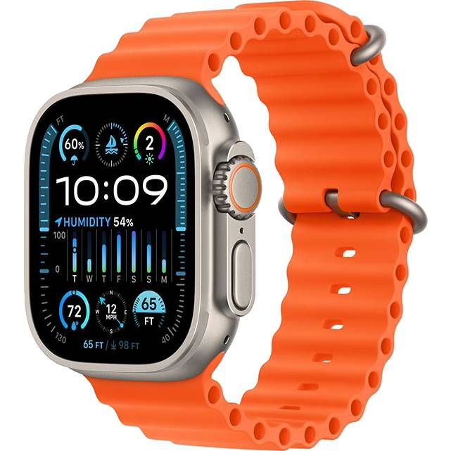 Apple Watch Ultra 2 GPS + Cellular 49mm (корпус - титан, ремешок Ocean Band оранжевый, IP6X)— фото №0