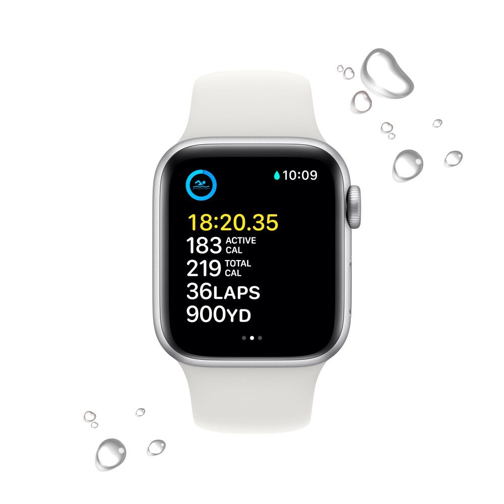 Apple Watch SE 2 GPS 40mm (корпус - серебристый, спортивный ремешок белого цвета)— фото №3