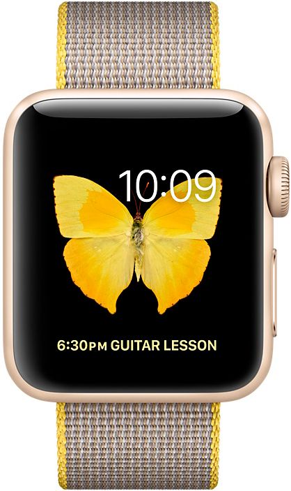 Apple Watch Series 2 (MNP32RU/A) - 38 мм, золотистый алюминий, спортивный ремешок цвета «жёлтый/светло‑серый»— фото №1