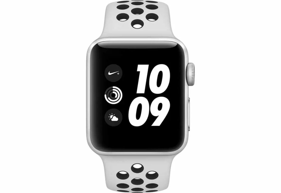 Apple Watch Nike+ GPS (MQKX2RU/A) - 38 мм, серебристый алюминий, спортивный ремешок Nike цвета «чистая платина/черный»— фото №1