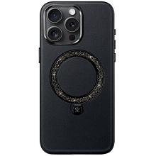 Чехол-накладка PYNANA Dancing Circle для iPhone 16 Pro, экокожа, черный - 0